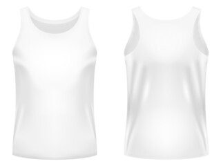 Blank white tank top template. Front and back views. Vector illustration.