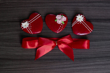 Festive background for text for Valentine's Day in the form of gingerbread in the form of hearts....