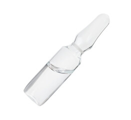 Glass ampoule with pharmaceutical product on white background