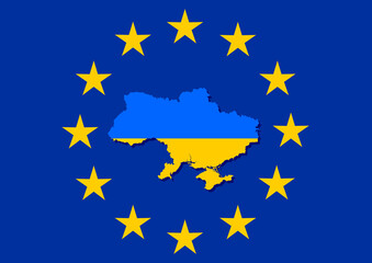 Ukraine is Europe map against the background of the European Union