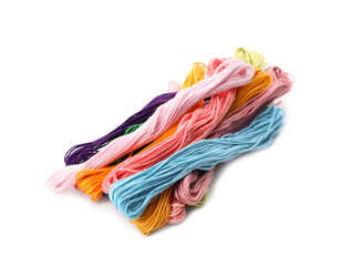 Colorful embroidery floss set on white background