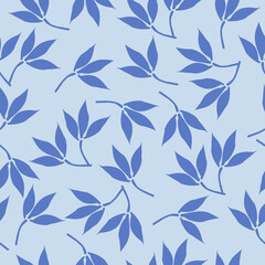 Simple vintage pattern. Blue background, blue leaves on the branch leaves. Print is well suited for textiles, Wallpaper and packaging.