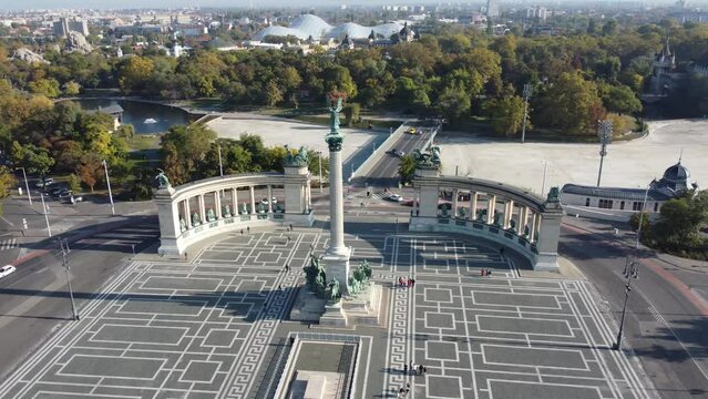 Heroes' Square in Budapest. Hungary. Aerial View