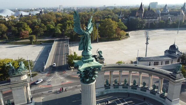 Heroes' Square in Budapest. Hungary. Aerial View