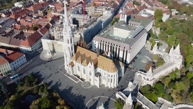 Matthias Church in Budapest. Hungary. Aerial View.