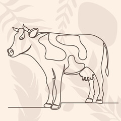 cow drawing in one continuous line, isolated vector