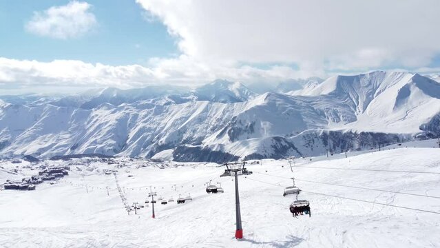 Snowy Gudauri.⛰️ Aerial View. Ski Lift. Georgia. 2022