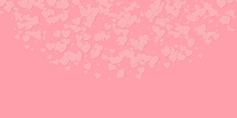 Pink heart love confettis. Valentine's day semicircle breathtaking background. Falling stitched paper hearts confetti on pink background. Exquisite vector illustration.