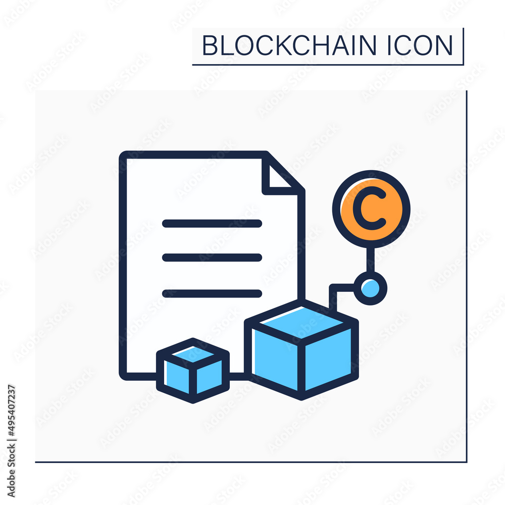 Poster blockchain document color icon. cryptocurrency services verification. virtual wallet. digital money,