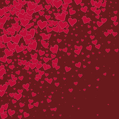 Red heart love confettis. Valentine's day gradient worthy background. Falling stitched paper hearts confetti on maroon background. Cute vector illustration.