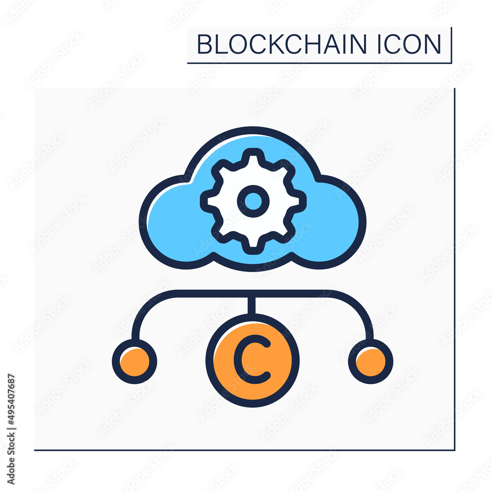 Aufkleber cloud mining color icon. cloud computing power mine. cryptocurrency service. digital money, finance 