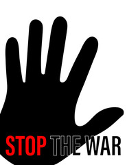 Stop the war text message with hand. Vector stock illustration.