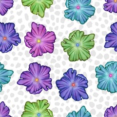 Colorful Spring Flowers on Grey Textured Background Seamless Pattern