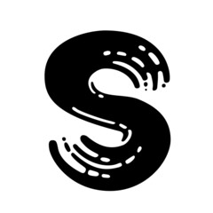 Letter S. Dry brush grunge lettering imitation. Vector design template.