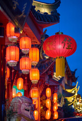 Red lanterns lit up on Chinese New Year Street. © kody_king