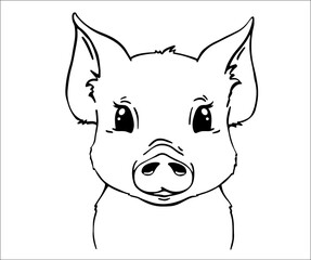 Cute pig face children's t-shirt print. Baby cute farm vector illustration