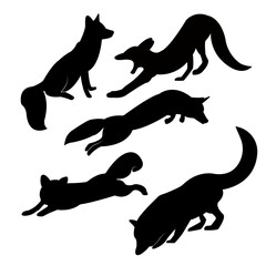 Isolated on a white background, a collection of fox vector silhouettes
