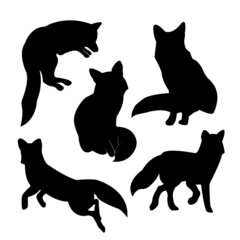 Isolated on a white background, a collection of fox vector silhouettes

