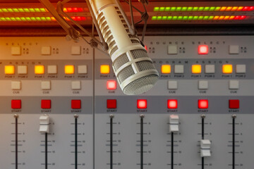 Professional microphone and sound mixer in Radio studio