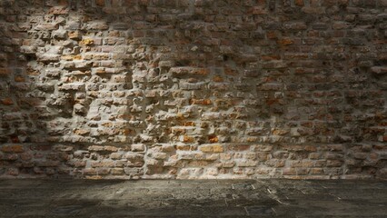 Old Brick wall on stone ground with ray of spot light.
3d illustration. - 495409826