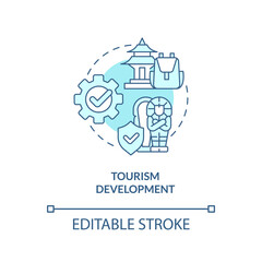 Tourism development turquoise concept icon. Local landmarks. Heritage preservation abstract idea thin line illustration. Isolated outline drawing. Editable stroke. Arial, Myriad Pro-Bold fonts used