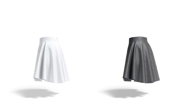 Blank black and white women short skirt mockup, looped rotation