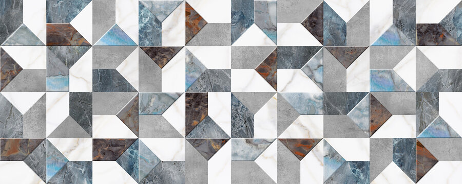 colorful patchwork tiles pattern, geometric decor digital tile surface