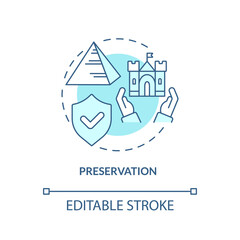 Preservation turquoise concept icon. Type of cultural heritage conservation abstract idea thin line illustration. Isolated outline drawing. Editable stroke. Arial, Myriad Pro-Bold fonts used