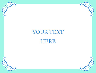 Baby blue vector background with elegant border frame. Simple rectangular horizontal shape, billboard, web banner, card, plaque, signboard, sticker or label