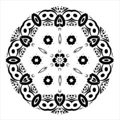  Monochrome circular geometric ornament. Round mandala for coloring book page. Template for printing on fabric.