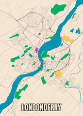 Fototapeta na wymiar Vector poster detailed city map Londonderry, Northern Ireland Data From OpenStreetMap.