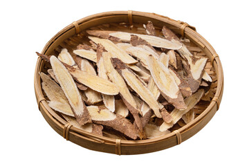 Chinese herbal medicine Astragalus root isolated on white background.