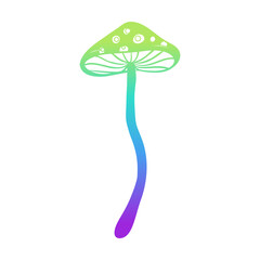 Magic mushrooms. Psychedelic hallucination. Gradient colorful vector illustration isolated on white. 60s trippy hippie art.