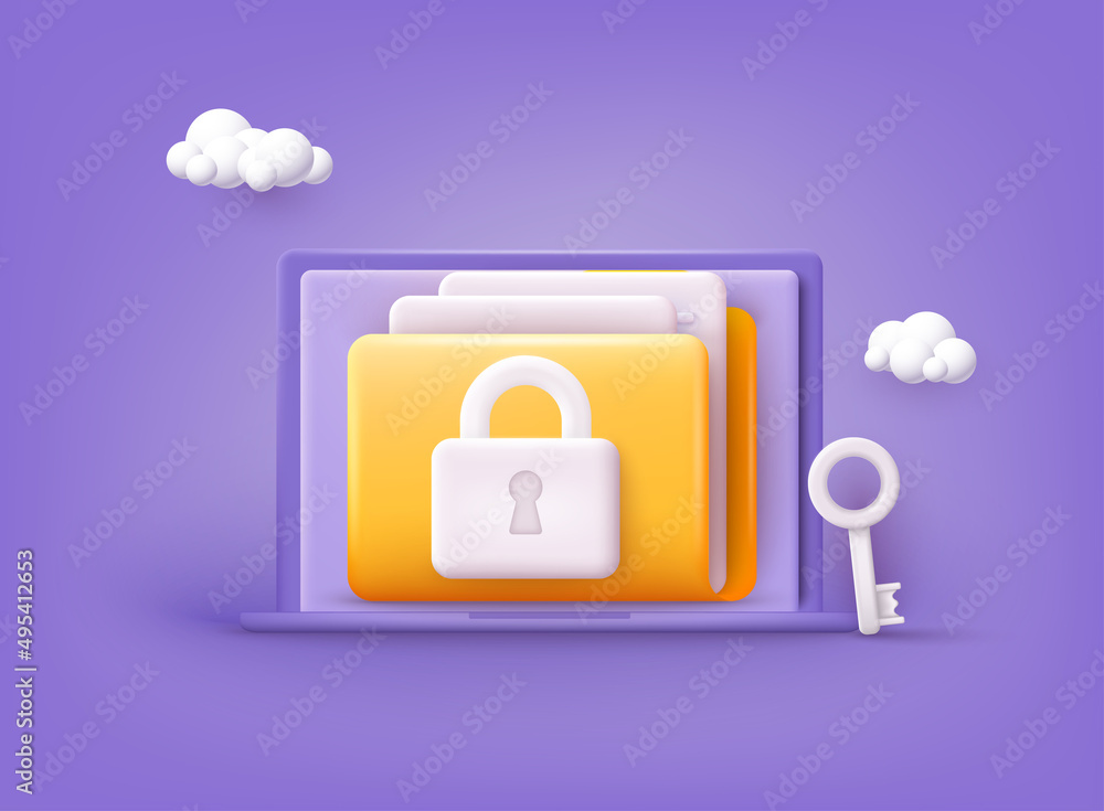 Poster yellow folder with files. personal data security concept. secure information transfer background. 3d