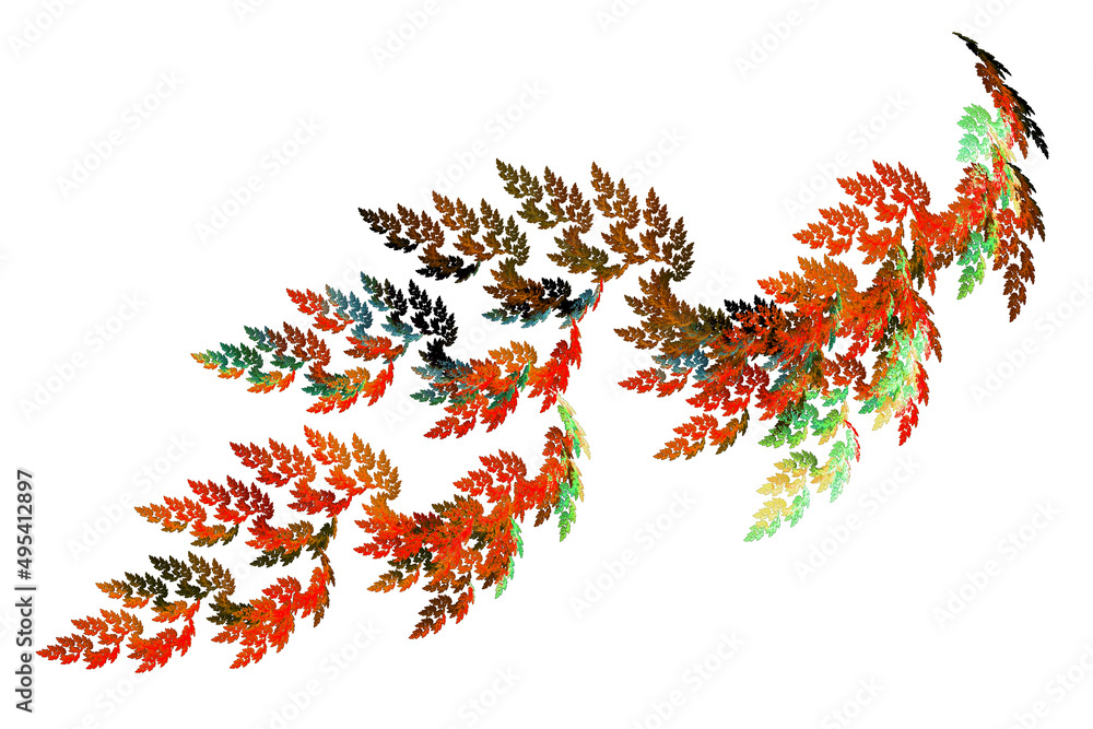 Poster abstract plant branch with colorful autumn leaves isolated on white background. 3d illustration. 3d 