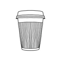 Take away coffee cup icon. A cup to carry. One Cup. Realistic Mockup. Delivery service concept. Copy space. Linear, vector, realistic, outline illustration.