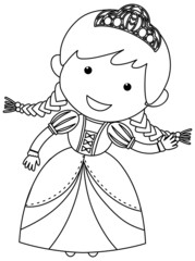 Princess black and white doodle character
