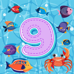 Number nine with sea animals