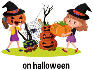 English prepositions of time with halloween scene