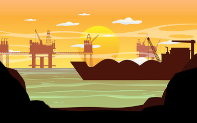 Petroleum industry concept with offshore oil platform