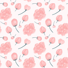 Vector Seamless wedding pattern with delicate pink watercolor flowers.