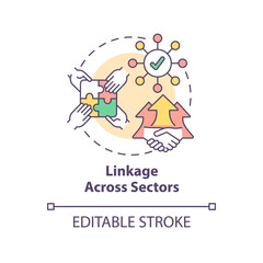 Linkage across sectors concept icon. Holistic approach. ILAP principle abstract idea thin line illustration. Isolated outline drawing. Editable stroke. Arial, Myriad Pro-Bold fonts used
