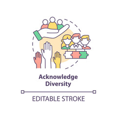 Acknowledge diversity concept icon. Distinctive circumstances. ILAP principle abstract idea thin line illustration. Isolated outline drawing. Editable stroke. Arial, Myriad Pro-Bold fonts used