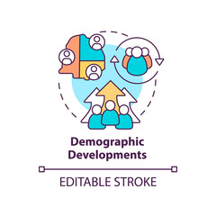 Demographic developments concept icon. Population change. Social planning example abstract idea thin line illustration. Isolated outline drawing. Editable stroke. Arial, Myriad Pro-Bold fonts used