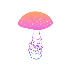 Magic mushrooms. Psychedelic hallucination. Gradient colorful vector illustration isolated on white. 60s trippy hippie art.