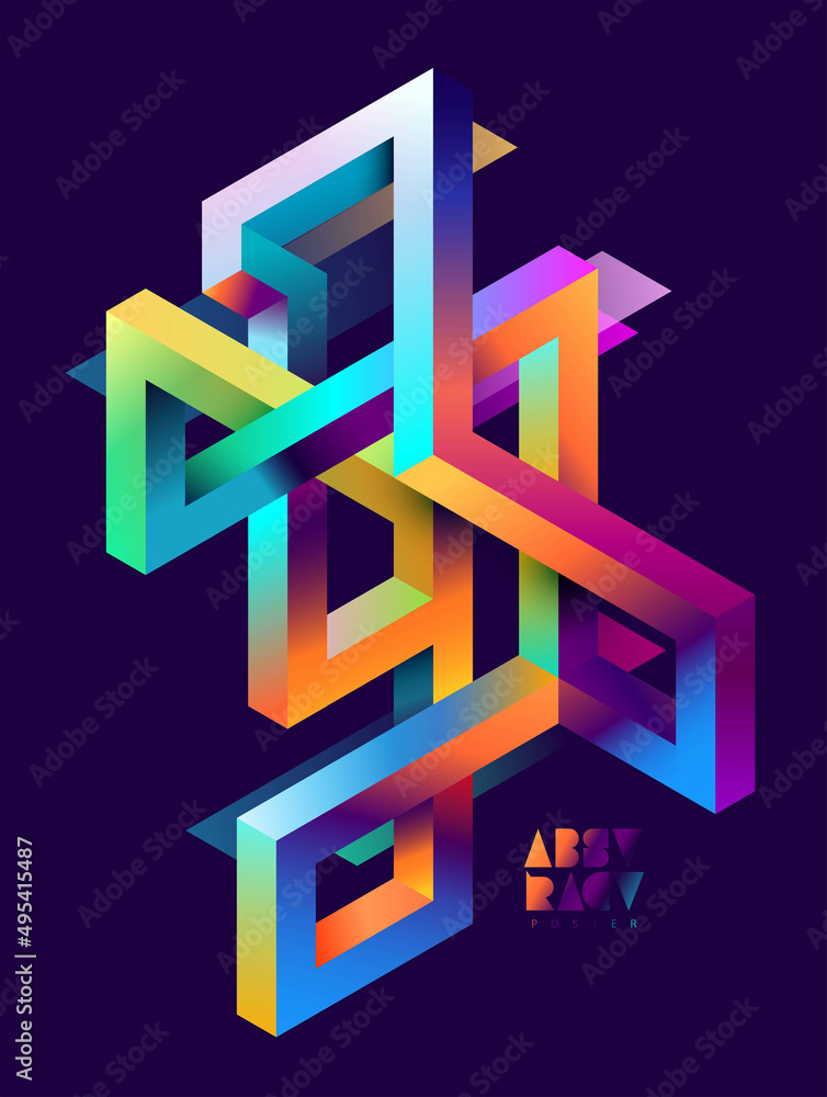 Poster 3d isometric impossible colorful shapes. abstract geometric composition.
