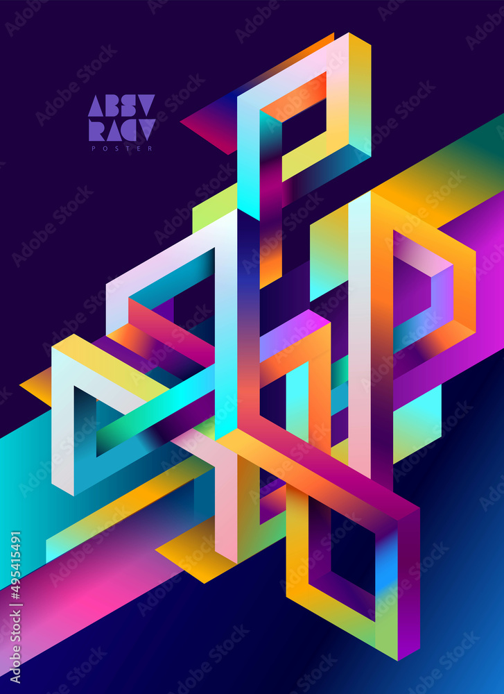 Poster 3d isometric impossible colorful shapes. abstract geometric composition.