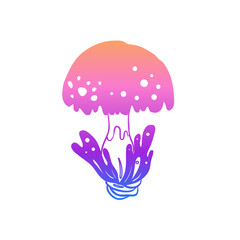 Magic mushrooms. Psychedelic hallucination. Gradient colorful vector illustration isolated on white. 60s trippy hippie art.