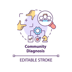 Obraz premium Community diagnosis concept icon. Determine group needs. Social planning stage abstract idea thin line illustration. Isolated outline drawing. Editable stroke. Arial, Myriad Pro-Bold fonts used