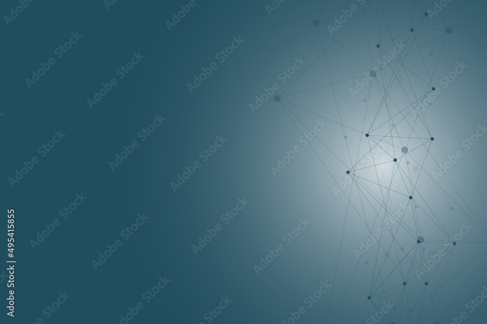 Poster Abstract polygonal background with connected lines and dots. Minimalistic geometric pattern. Molecule structure and communication. Graphic plexus background. Science, medicine, technology concept.